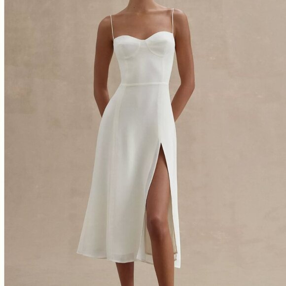 Reformation Juliette Dress White Ivory Midi Sweetheart High Slit Size 6 - Picture 1 of 9